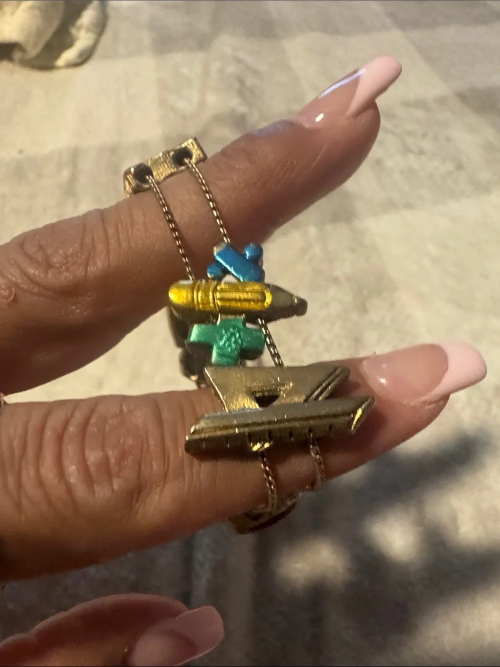 Vintage School-Themed Charm Bracelet with Glitter Apples